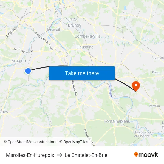 Marolles-En-Hurepoix to Le Chatelet-En-Brie map
