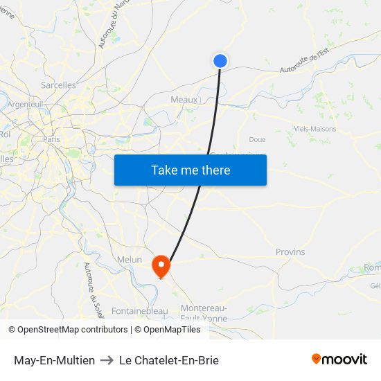 May-En-Multien to Le Chatelet-En-Brie map