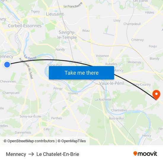 Mennecy to Le Chatelet-En-Brie map