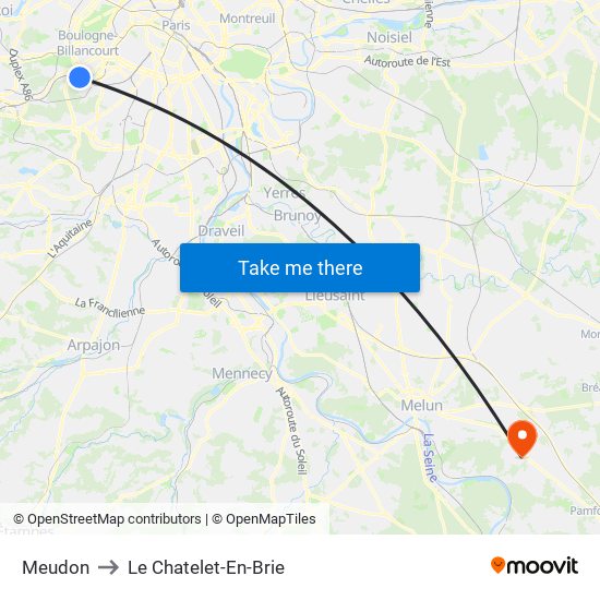 Meudon to Le Chatelet-En-Brie map