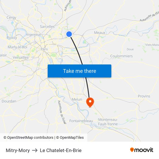 Mitry-Mory to Le Chatelet-En-Brie map