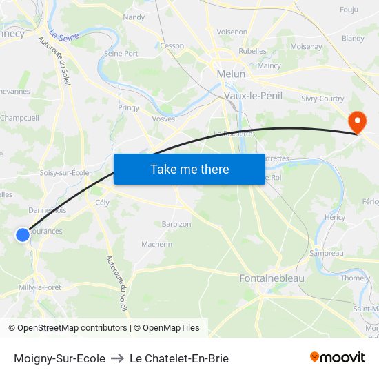 Moigny-Sur-Ecole to Le Chatelet-En-Brie map