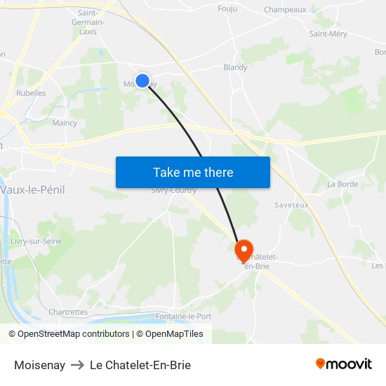 Moisenay to Le Chatelet-En-Brie map