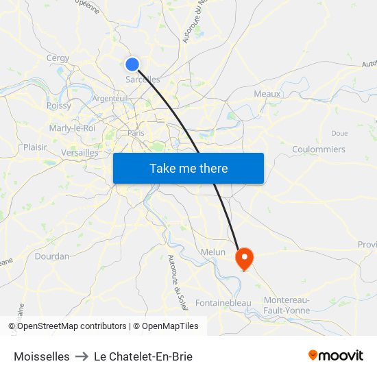 Moisselles to Le Chatelet-En-Brie map