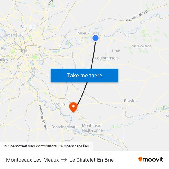 Montceaux-Les-Meaux to Le Chatelet-En-Brie map