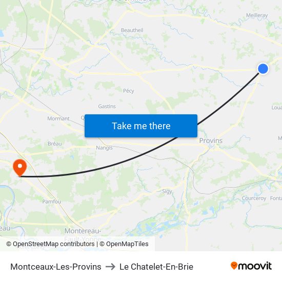 Montceaux-Les-Provins to Le Chatelet-En-Brie map