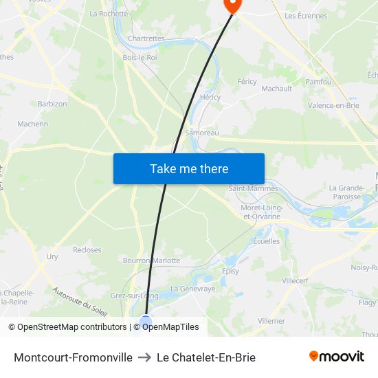 Montcourt-Fromonville to Le Chatelet-En-Brie map