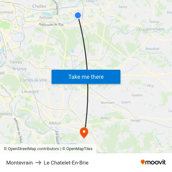 Montevrain to Le Chatelet-En-Brie map