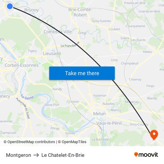Montgeron to Le Chatelet-En-Brie map