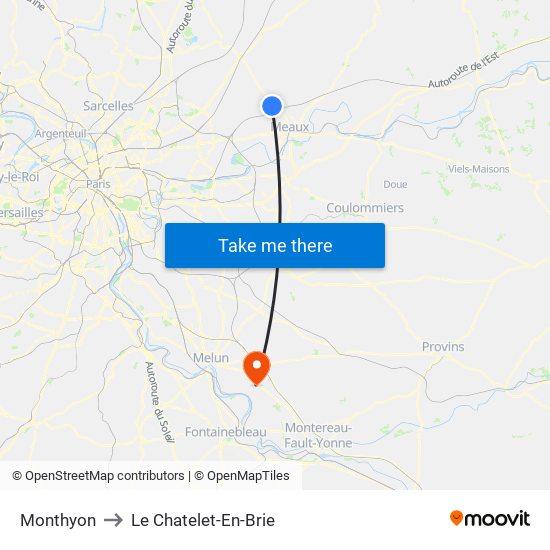 Monthyon to Le Chatelet-En-Brie map