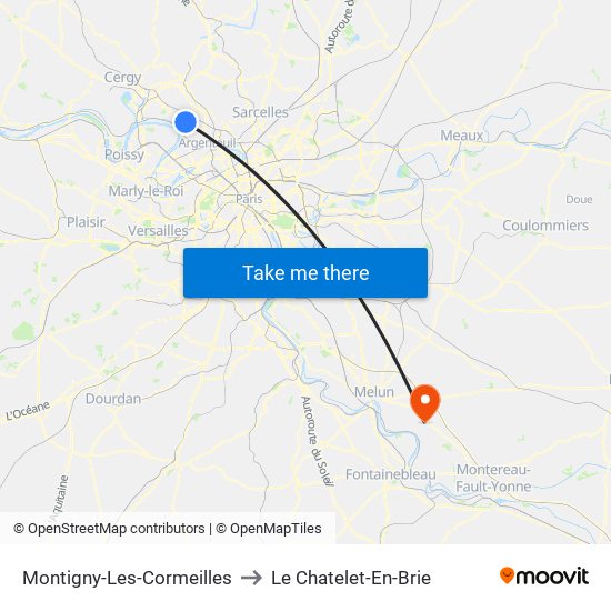 Montigny-Les-Cormeilles to Le Chatelet-En-Brie map