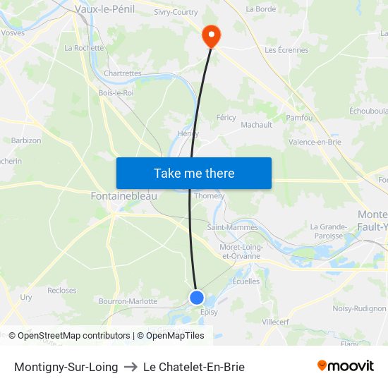 Montigny-Sur-Loing to Le Chatelet-En-Brie map