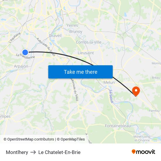 Montlhery to Le Chatelet-En-Brie map