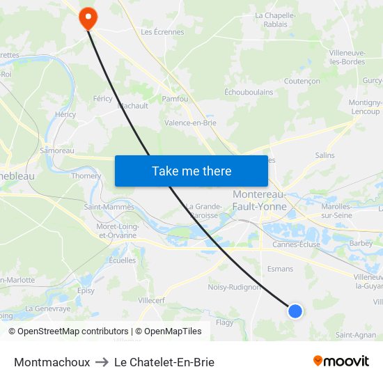 Montmachoux to Le Chatelet-En-Brie map