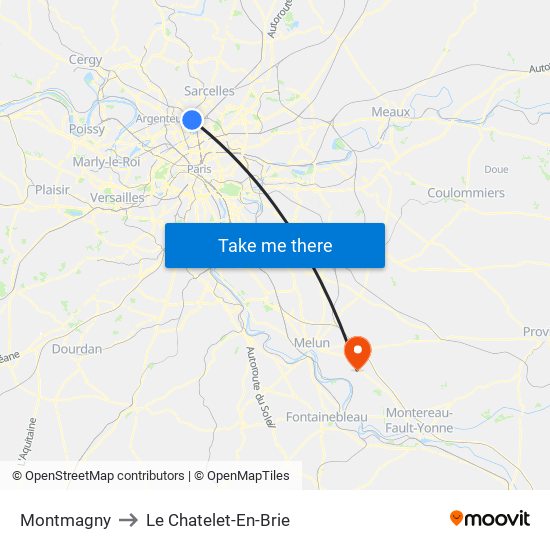 Montmagny to Le Chatelet-En-Brie map