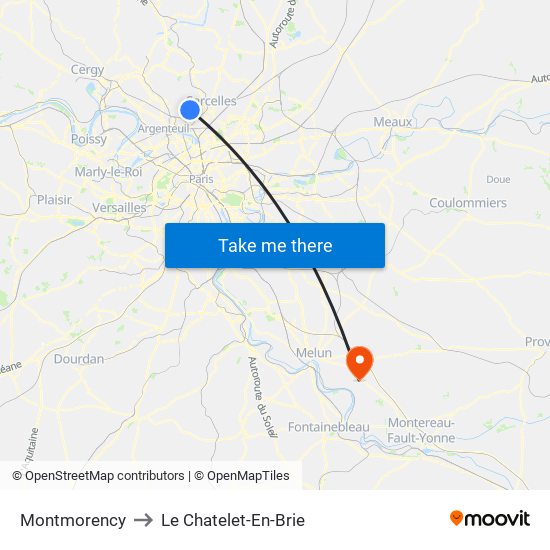 Montmorency to Le Chatelet-En-Brie map