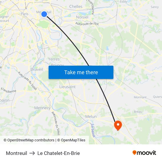 Montreuil to Le Chatelet-En-Brie map
