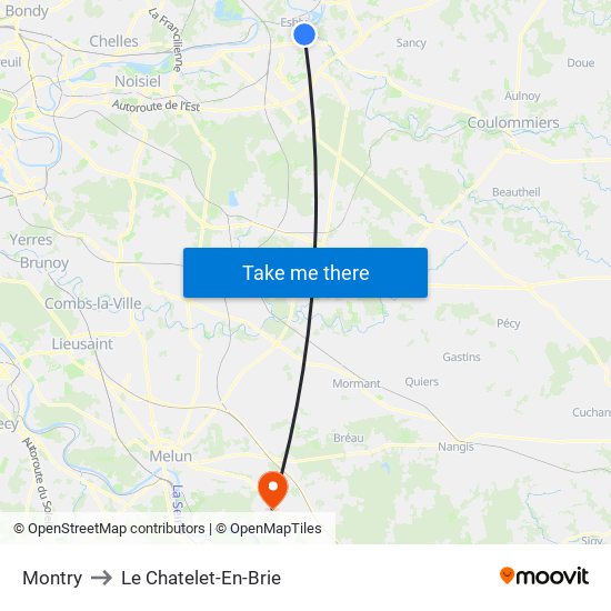 Montry to Le Chatelet-En-Brie map