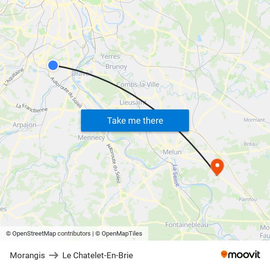 Morangis to Le Chatelet-En-Brie map
