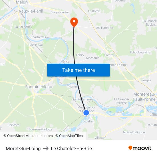Moret-Sur-Loing to Le Chatelet-En-Brie map