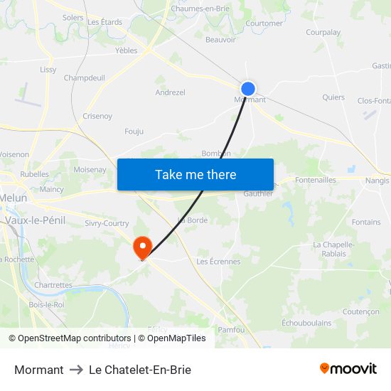 Mormant to Le Chatelet-En-Brie map