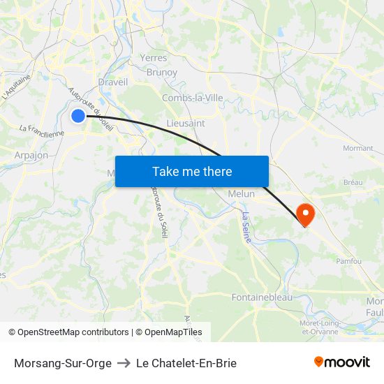 Morsang-Sur-Orge to Le Chatelet-En-Brie map