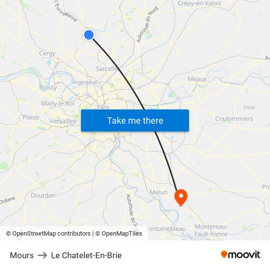 Mours to Le Chatelet-En-Brie map