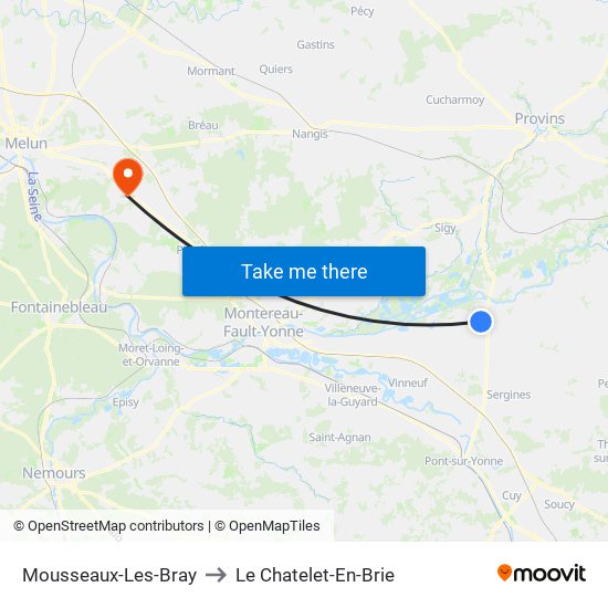Mousseaux-Les-Bray to Le Chatelet-En-Brie map