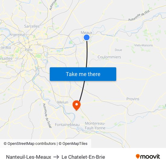 Nanteuil-Les-Meaux to Le Chatelet-En-Brie map