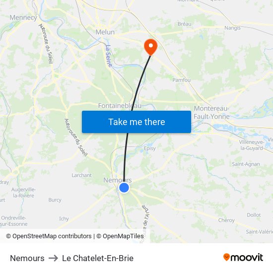 Nemours to Le Chatelet-En-Brie map