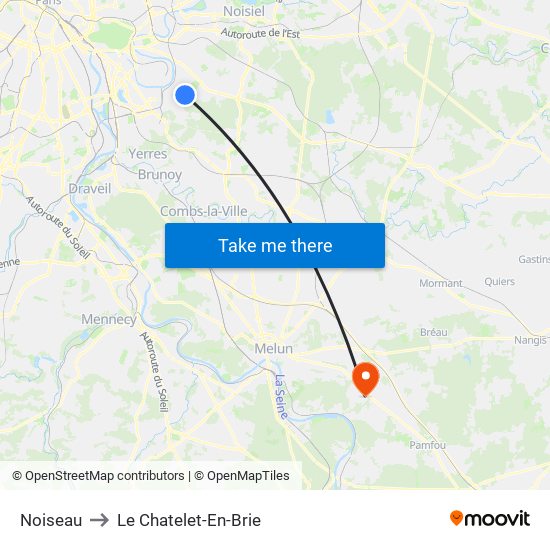 Noiseau to Le Chatelet-En-Brie map