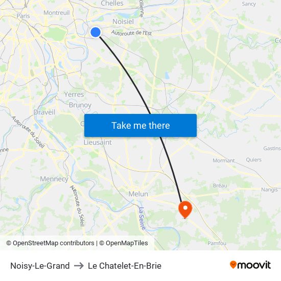 Noisy-Le-Grand to Le Chatelet-En-Brie map