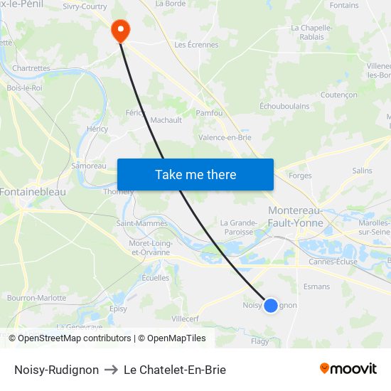 Noisy-Rudignon to Le Chatelet-En-Brie map