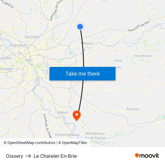 Oissery to Le Chatelet-En-Brie map