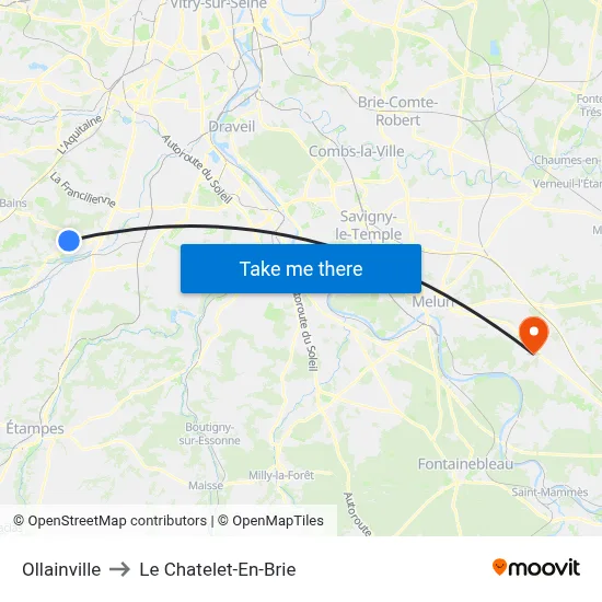 Ollainville to Le Chatelet-En-Brie map