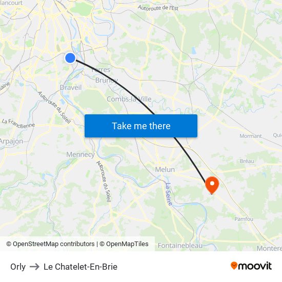 Orly to Le Chatelet-En-Brie map