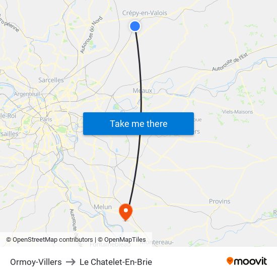 Ormoy-Villers to Le Chatelet-En-Brie map