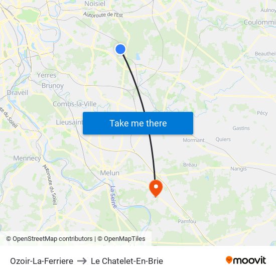 Ozoir-La-Ferriere to Le Chatelet-En-Brie map