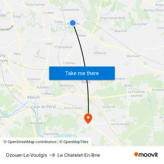 Ozouer-Le-Voulgis to Le Chatelet-En-Brie map