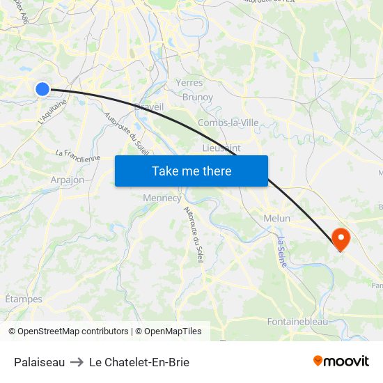 Palaiseau to Le Chatelet-En-Brie map