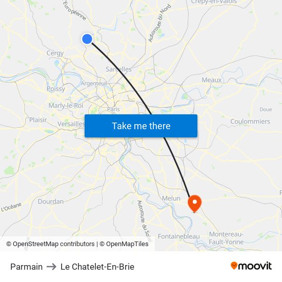 Parmain to Le Chatelet-En-Brie map