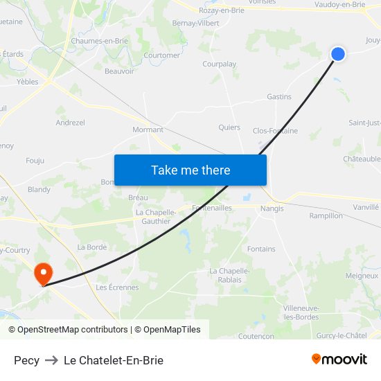 Pecy to Le Chatelet-En-Brie map