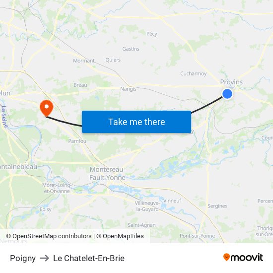 Poigny to Le Chatelet-En-Brie map