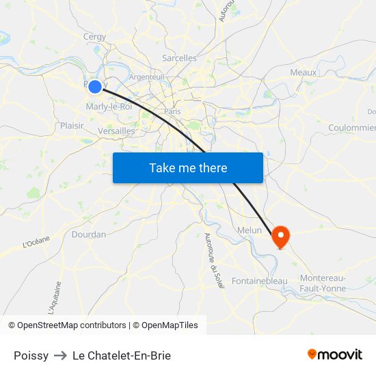 Poissy to Le Chatelet-En-Brie map