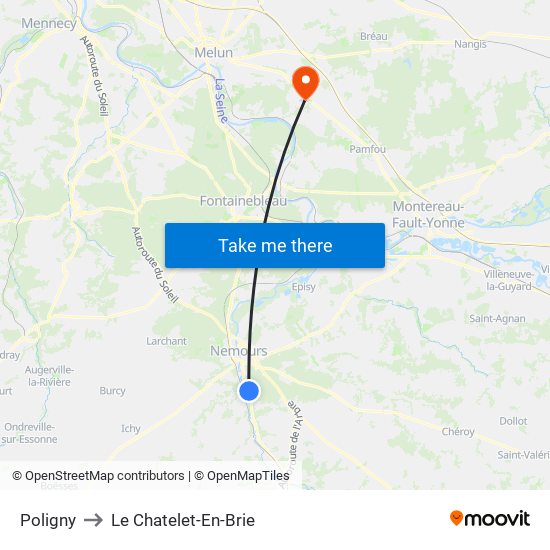 Poligny to Le Chatelet-En-Brie map