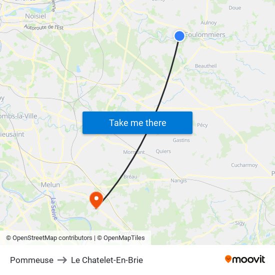 Pommeuse to Le Chatelet-En-Brie map
