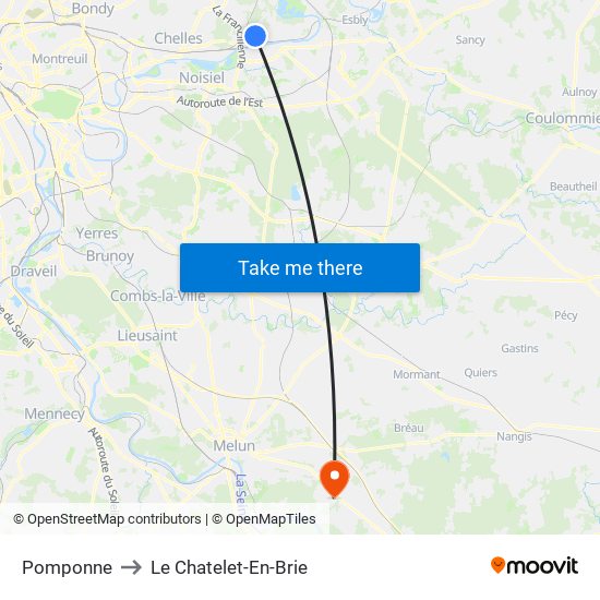 Pomponne to Le Chatelet-En-Brie map