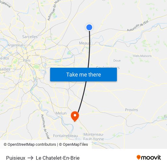 Puisieux to Le Chatelet-En-Brie map