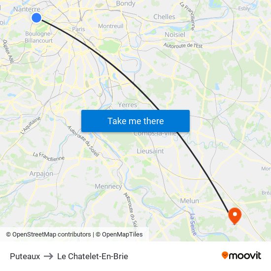 Puteaux to Le Chatelet-En-Brie map