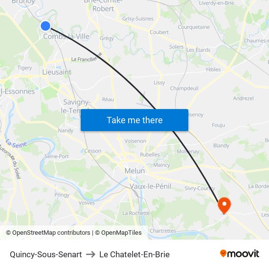 Quincy-Sous-Senart to Le Chatelet-En-Brie map